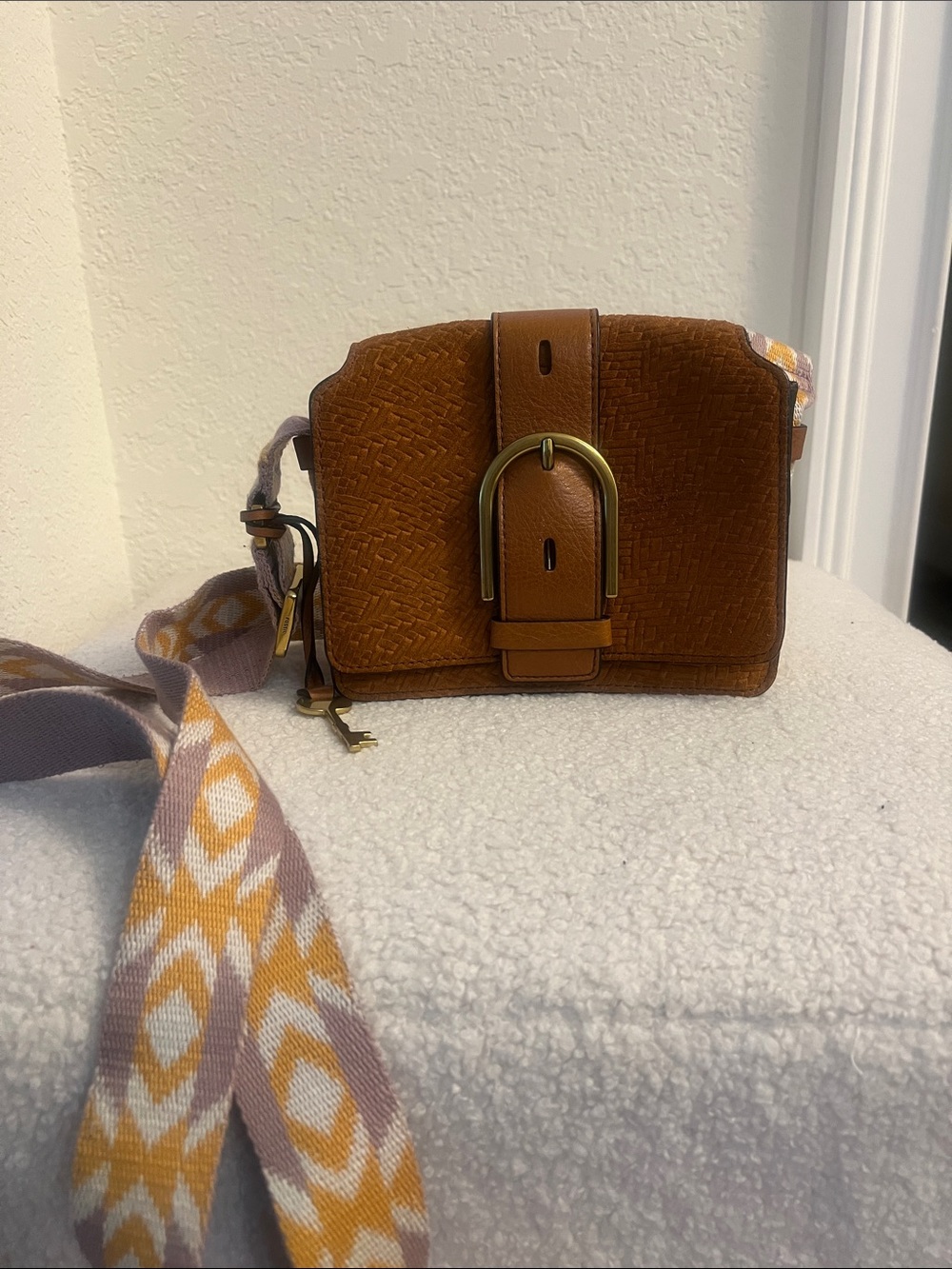 Fossil Leather Crossbody Bag in Cognac Brown